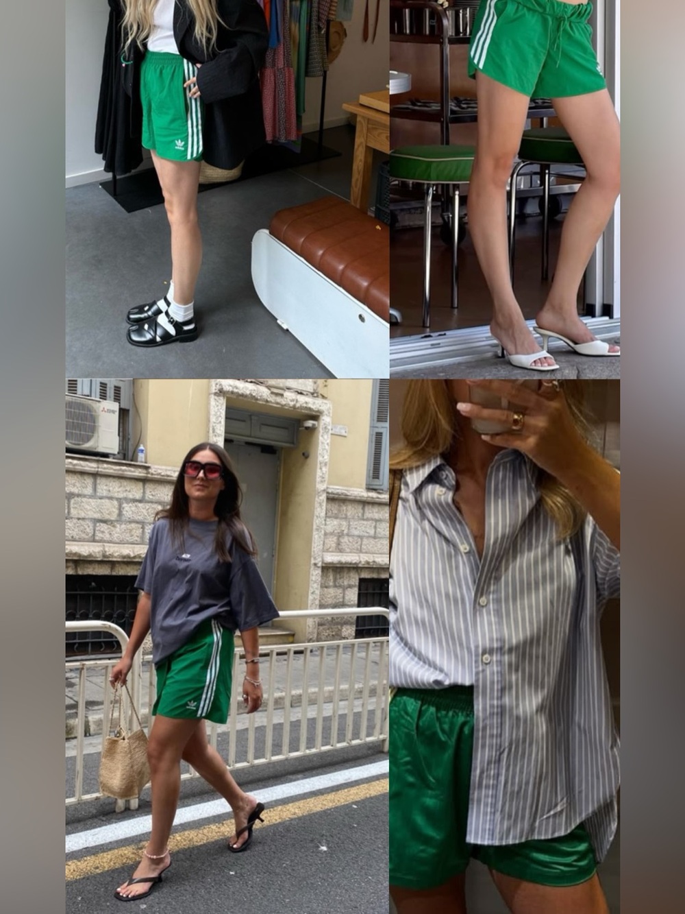 adidas Green Athletic Shorts with White Side Stripes